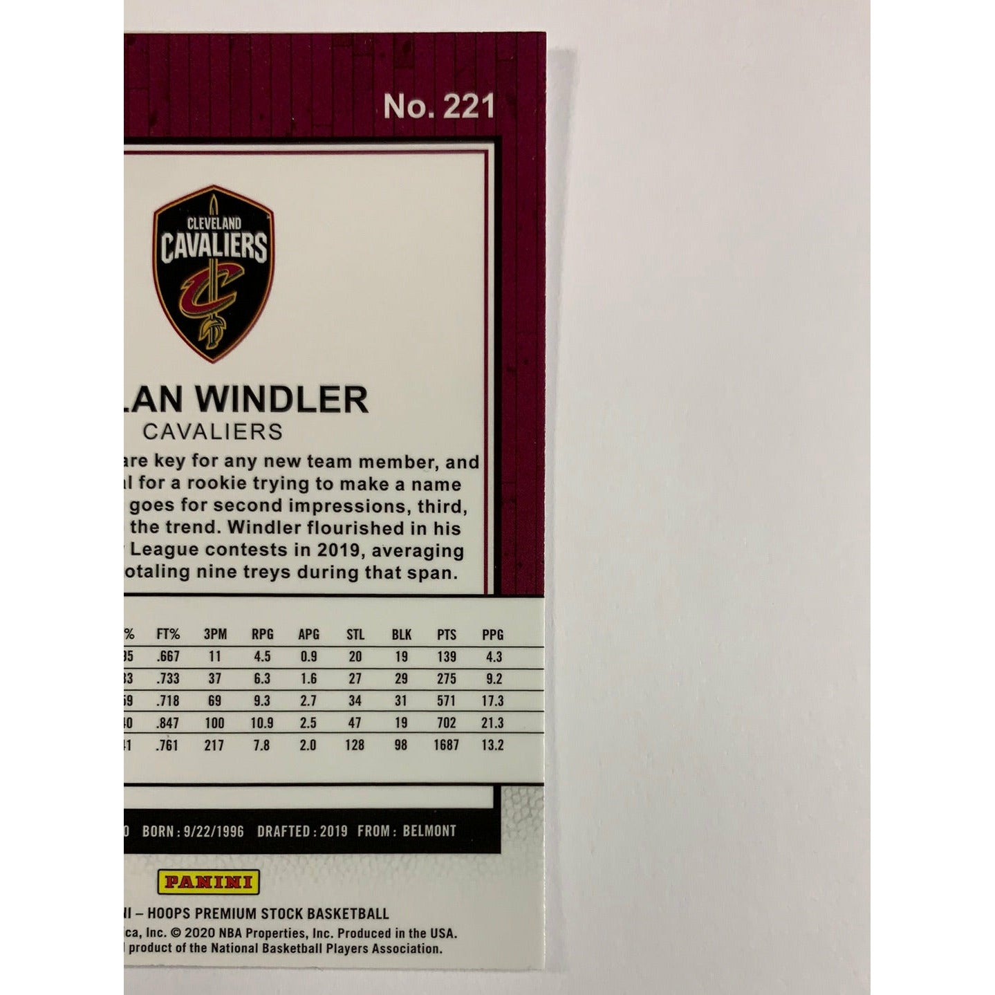 2019-20 Hoops Premium Stock Dylan Windler RC