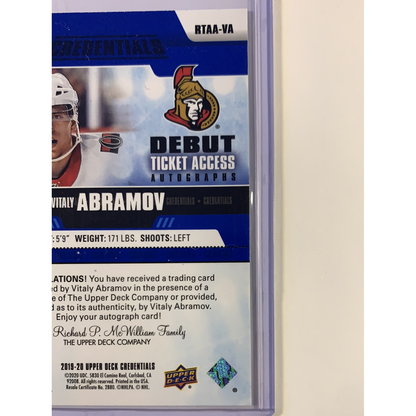  2019-20 Upper Deck Credentials Vitaly Abramov Debut Ticket Access Autographs Rookie Card  Local Legends Cards & Collectibles