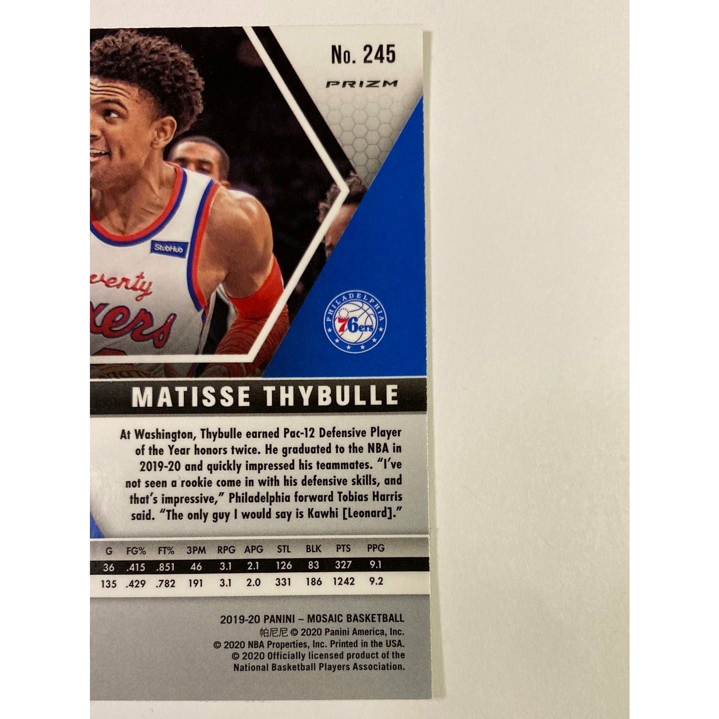 2019-20 Mosaic Matisse Thybulle Blue Reactive Prizm RC