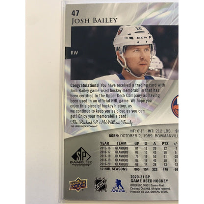  2020-21 SP Game Used Edition Josh Bailey Patch Card  Local Legends Cards & Collectibles