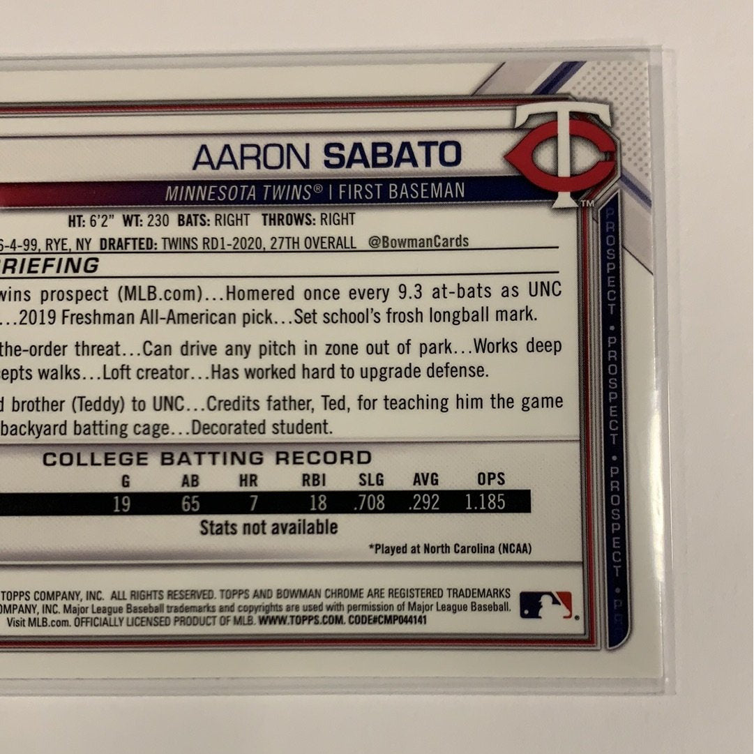  2021 Bowman 1st Chrome Aaron Sabato BCP-125  Local Legends Cards & Collectibles