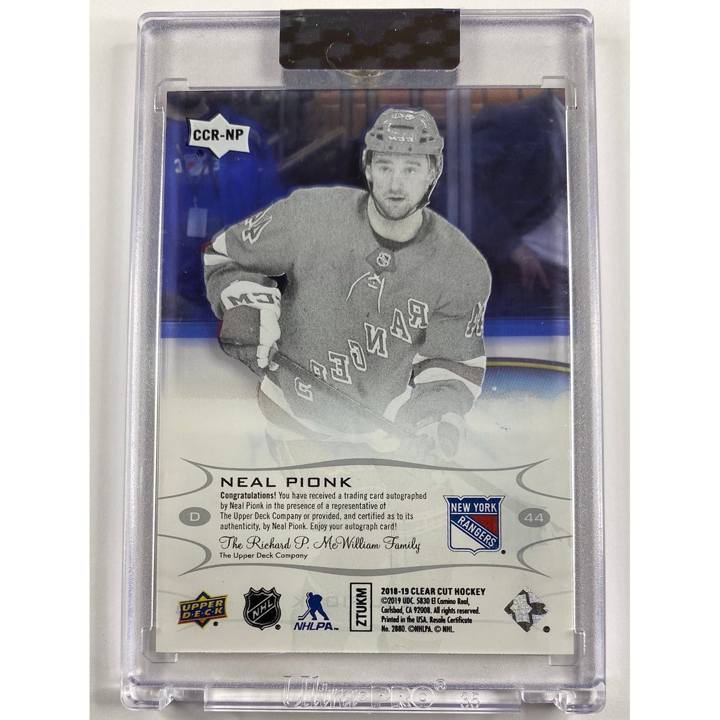 2018-19 Clear Cut Neal Pionk Rookie Auto
