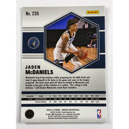 2020-21 Mosaic Jaden McDaniels Silver Holo Prizm RC