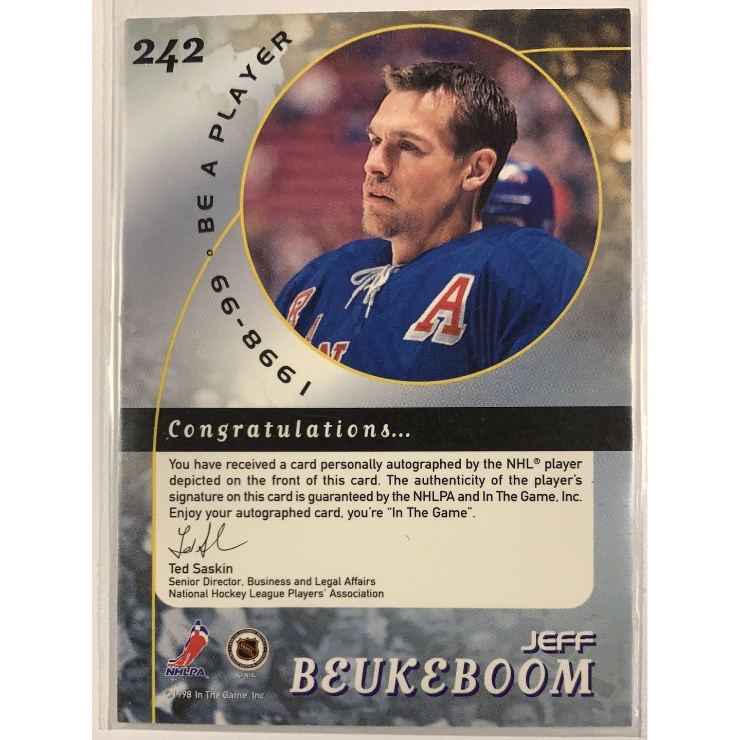  1998 Be A Player Jeff Beukeboom Hard Signed Auto  Local Legends Cards & Collectibles