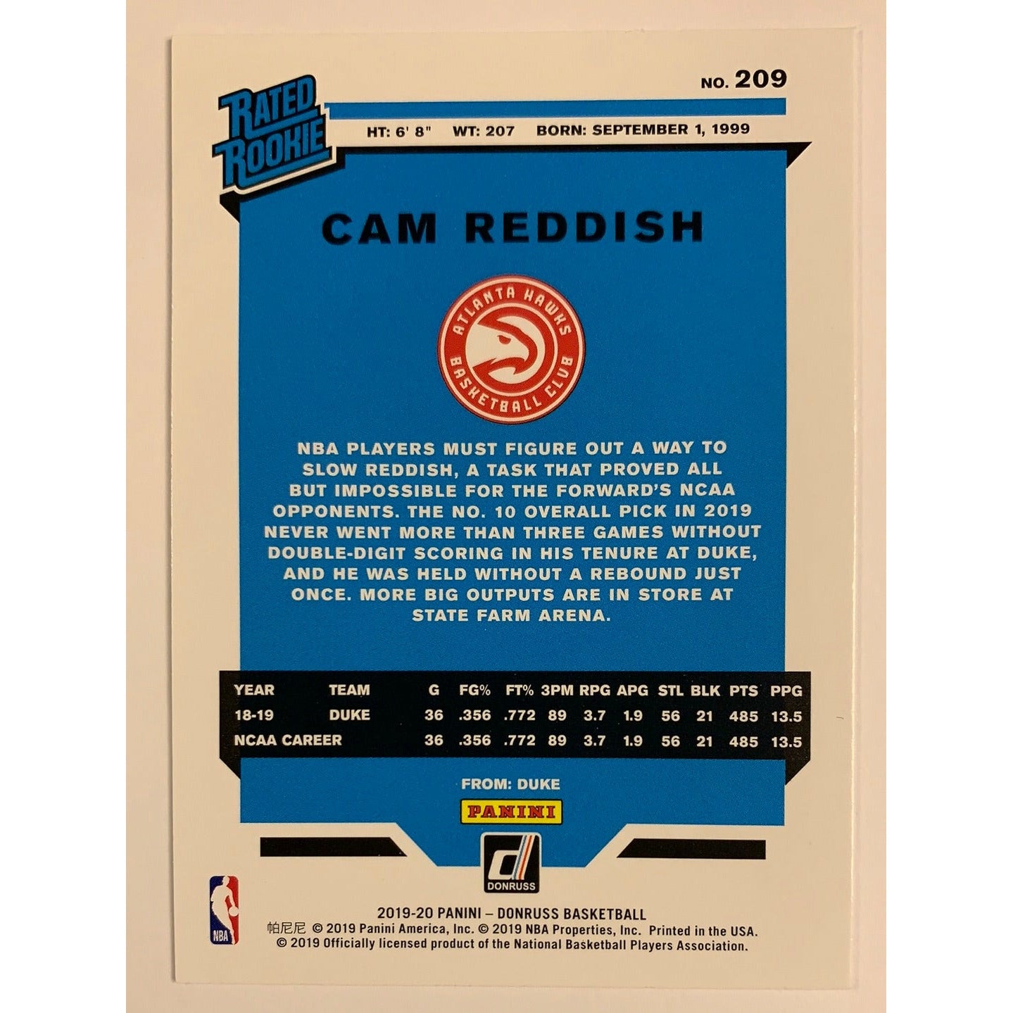 2019-20 Donruss Cam Reddish Rated Rookie