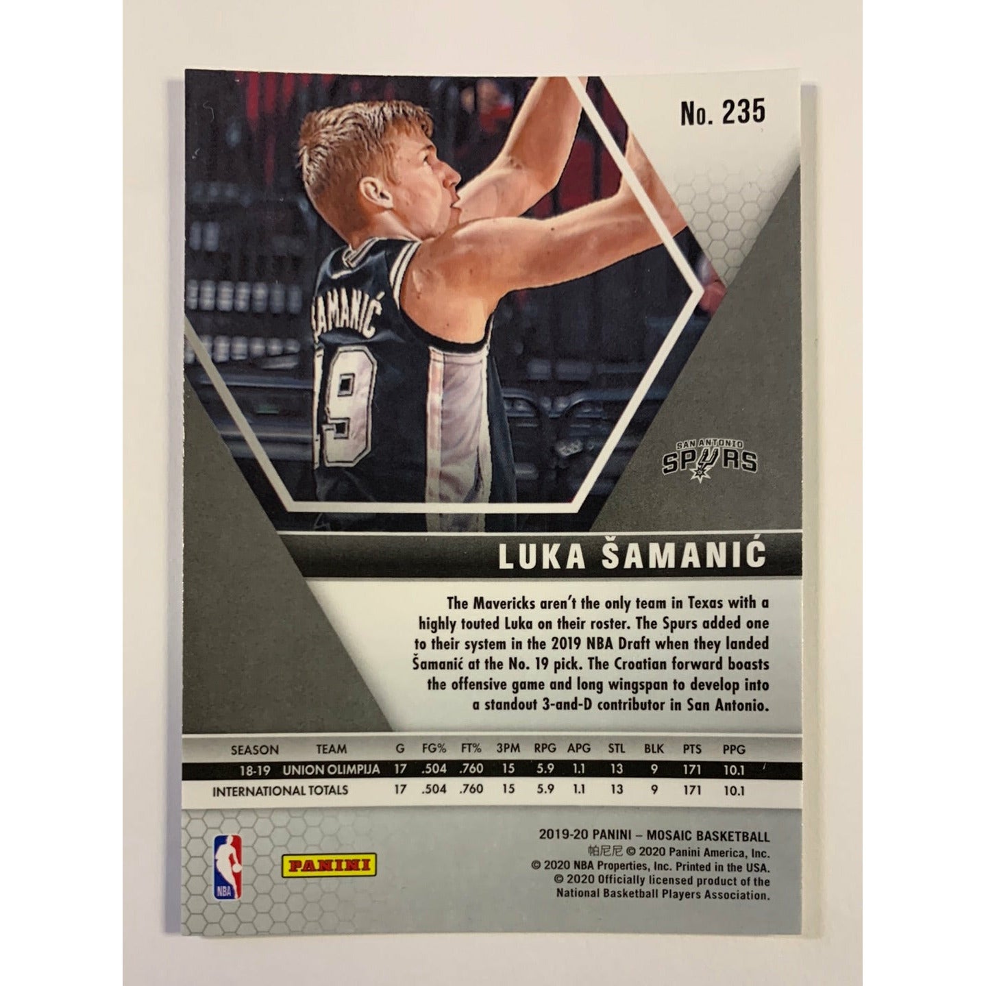2019-20 Mosaic Luka Samanic RC