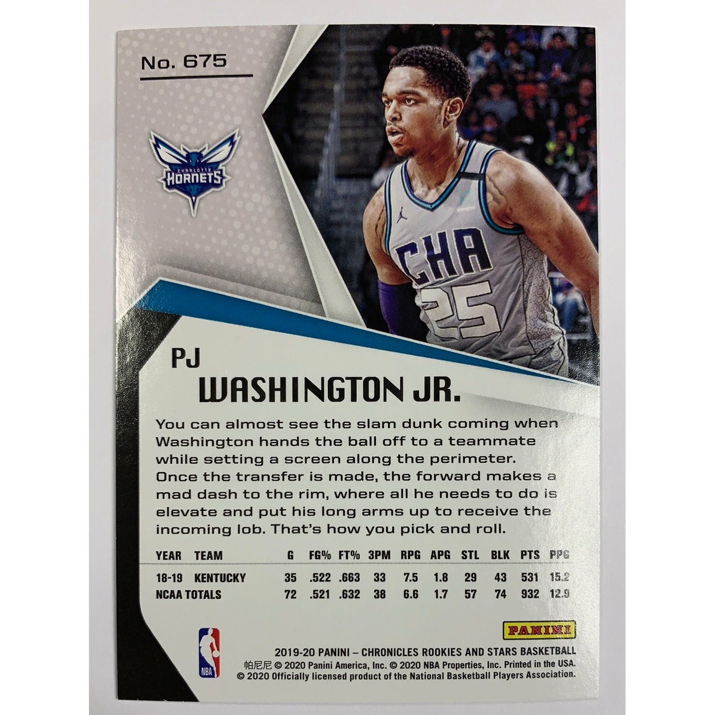 2019-20 Chronicles Rookies And Stars Pj Washington Jr RC