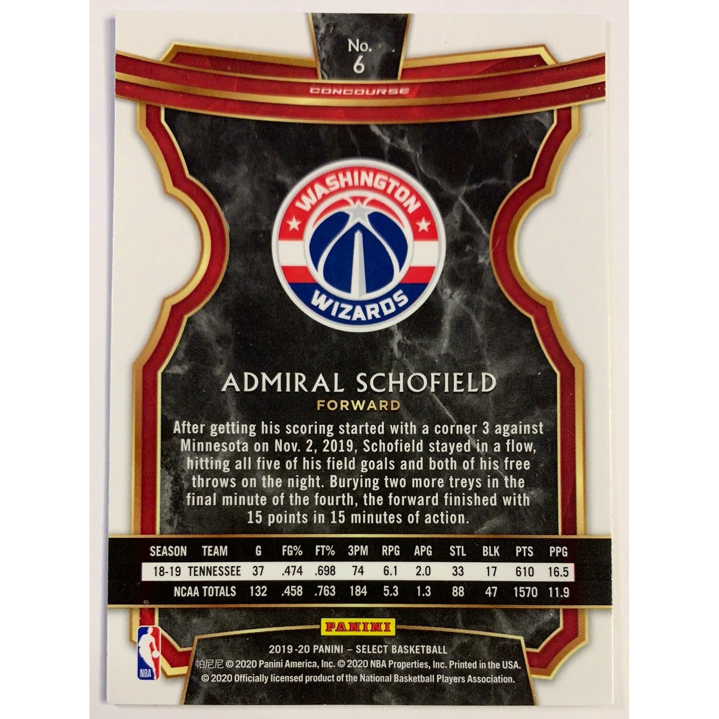 2019-20 Select Admiral Schofield Concourse Level Rookie Card-Local Legends Cards & Collectibles