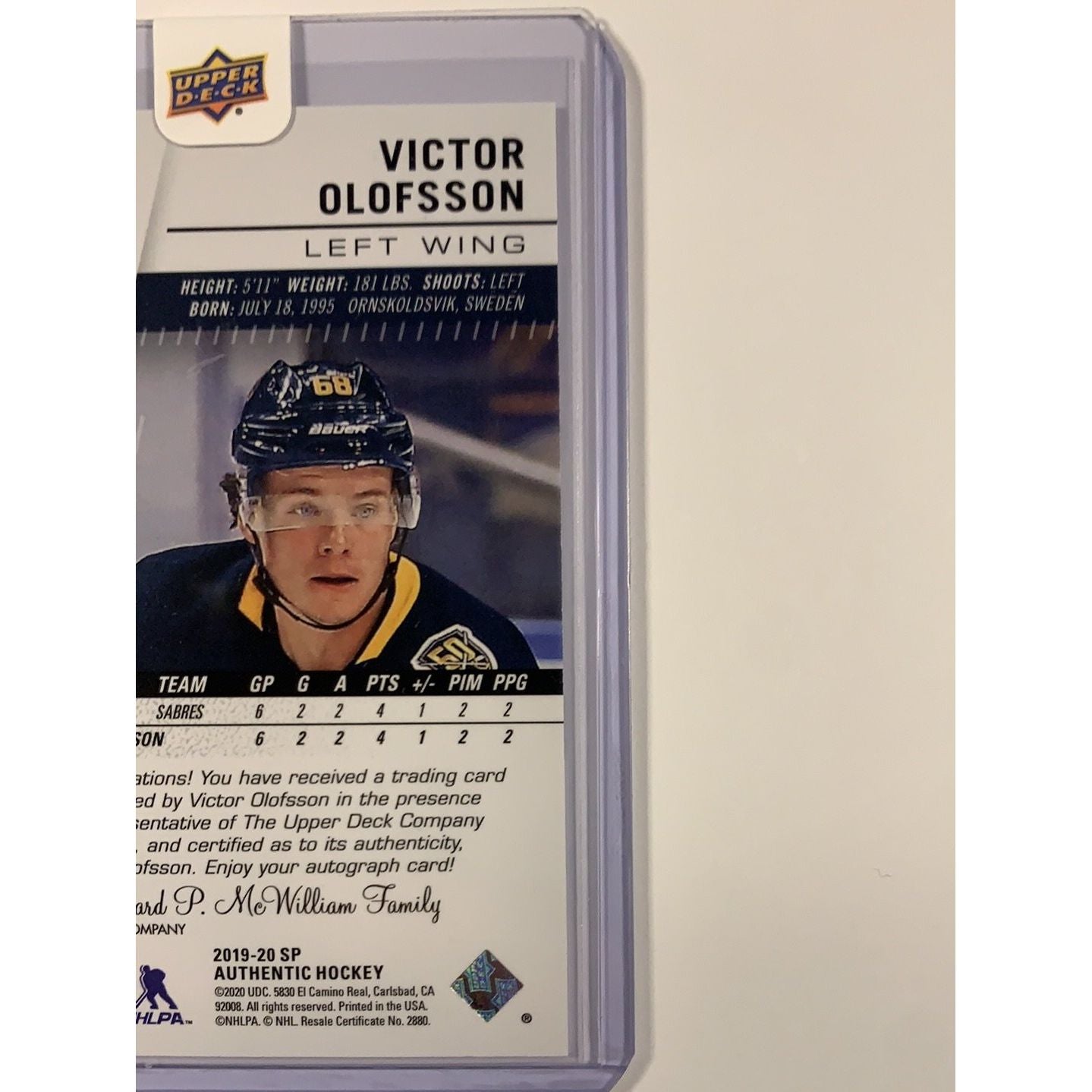  2019-20 SP Authentic Victor Olofsson Future Watch Auto /999  Local Legends Cards & Collectibles
