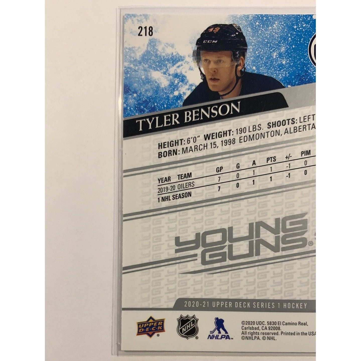  2020-21 Upper Deck Series 1 Tyler Benson Young Guns  Local Legends Cards & Collectibles