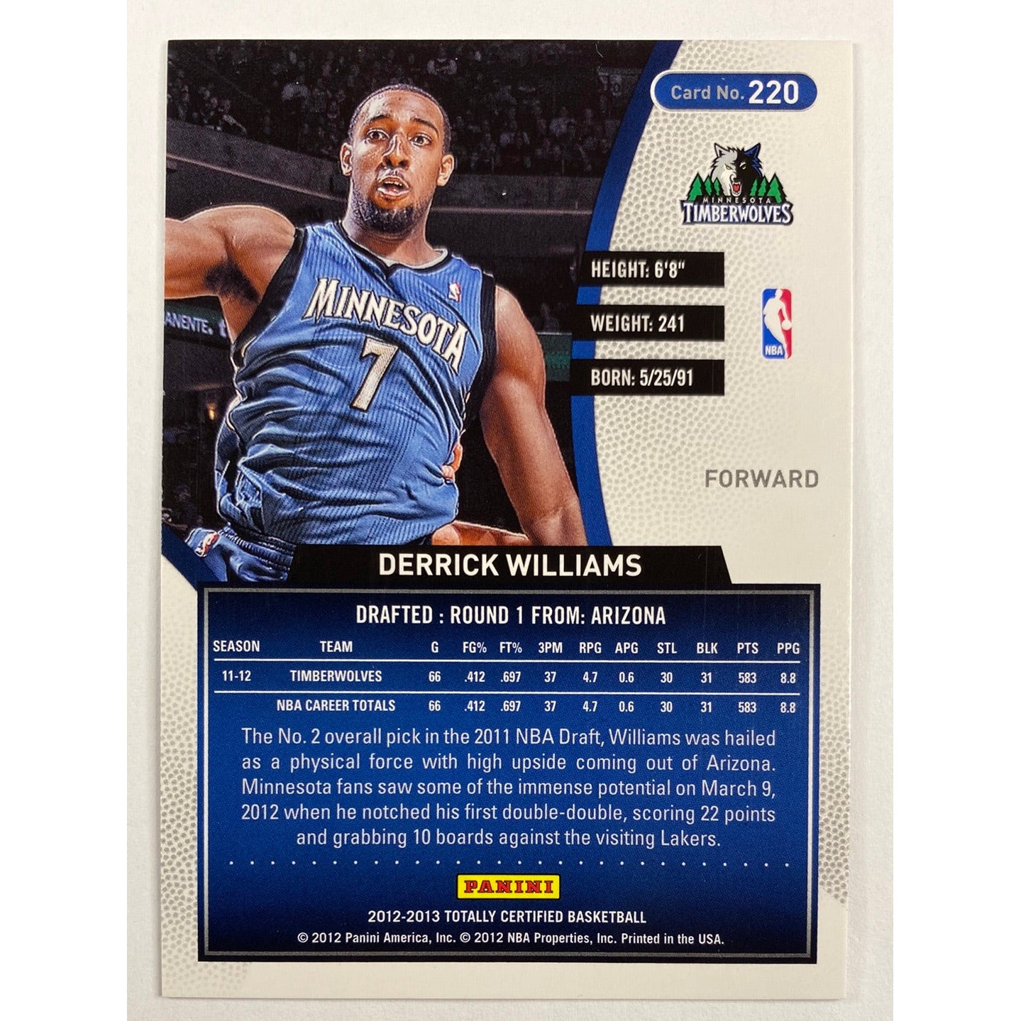 2012-13 Totally Certified Derrick Williams Totally Red /499