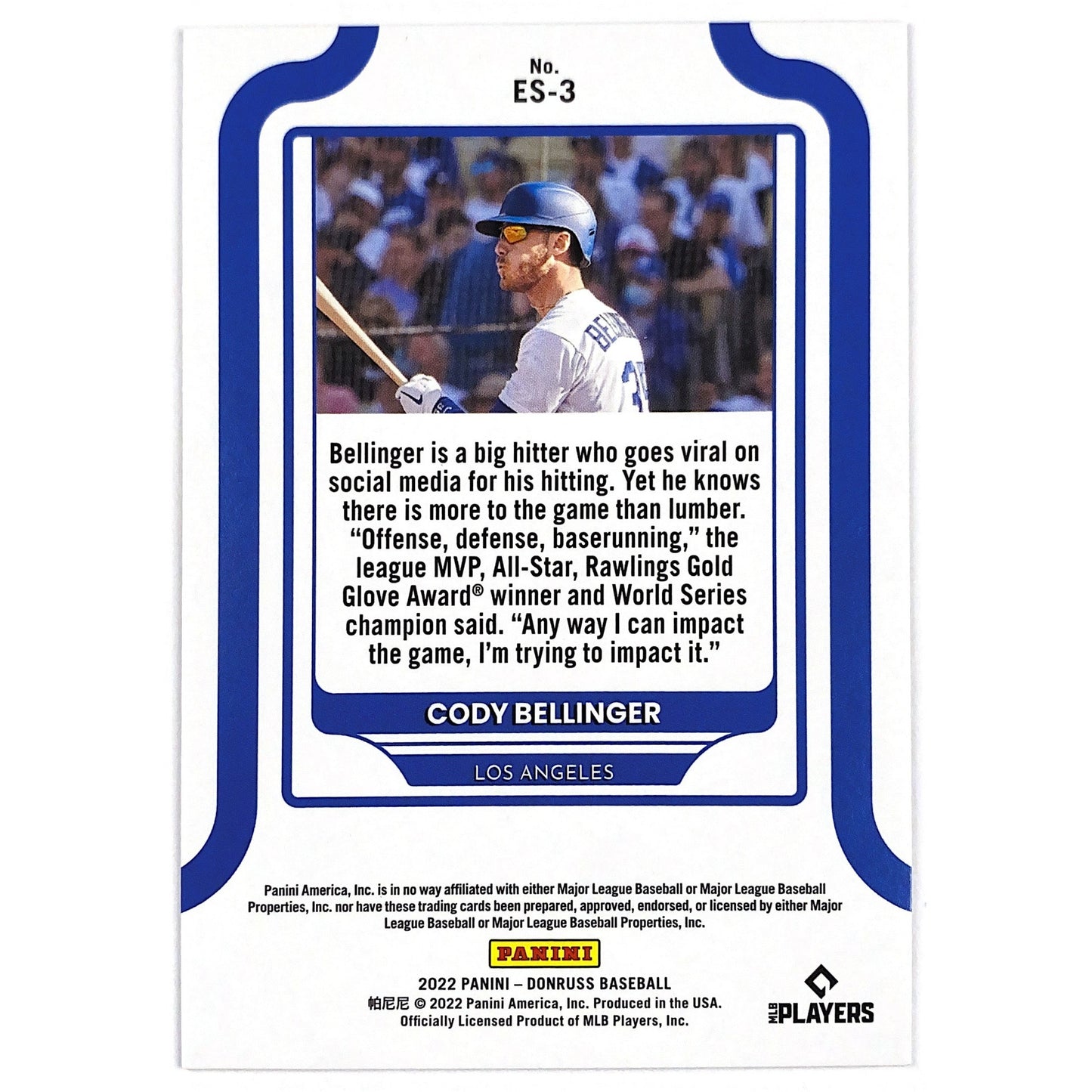 2022 Donruss Cody Bellinger Elite Series Holo Foil /999