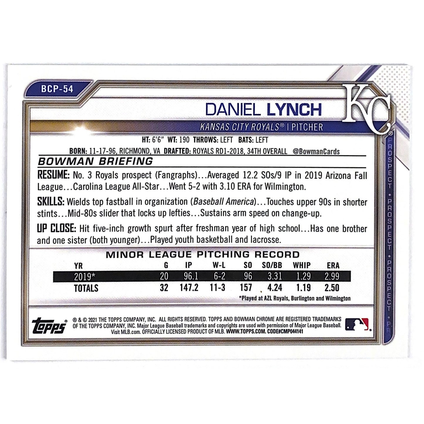 2021 Bowman 1st Chrome Daniel Lynch Speckle Refractor /299