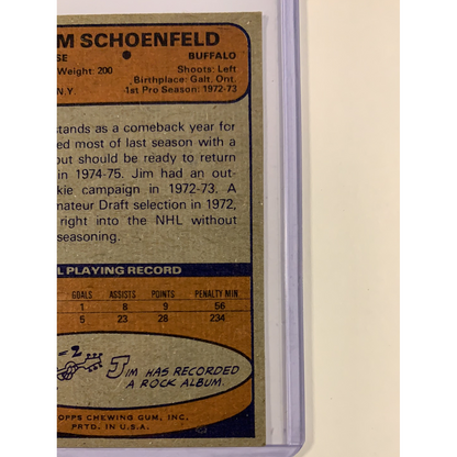  1974-75 Topps Jim Schoenfeld In Person Auto  Local Legends Cards & Collectibles
