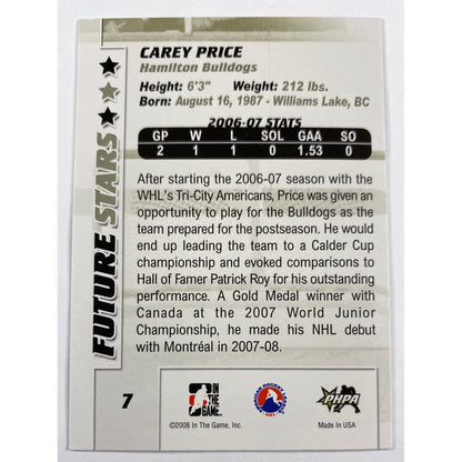 2008-09 In The Game Carey Price Future Stars