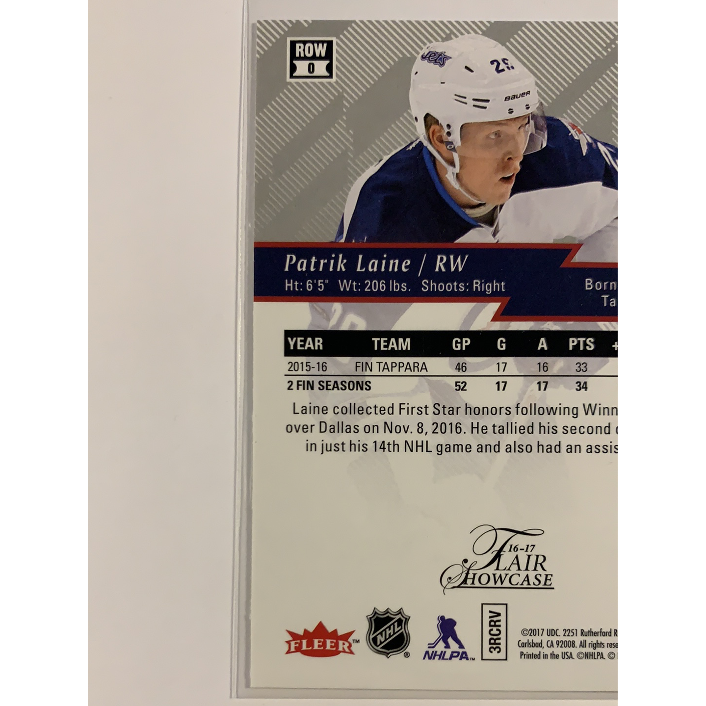  2016-17 Fleer Flair Showcase Patrik Laine Rookie Card  Local Legends Cards & Collectibles
