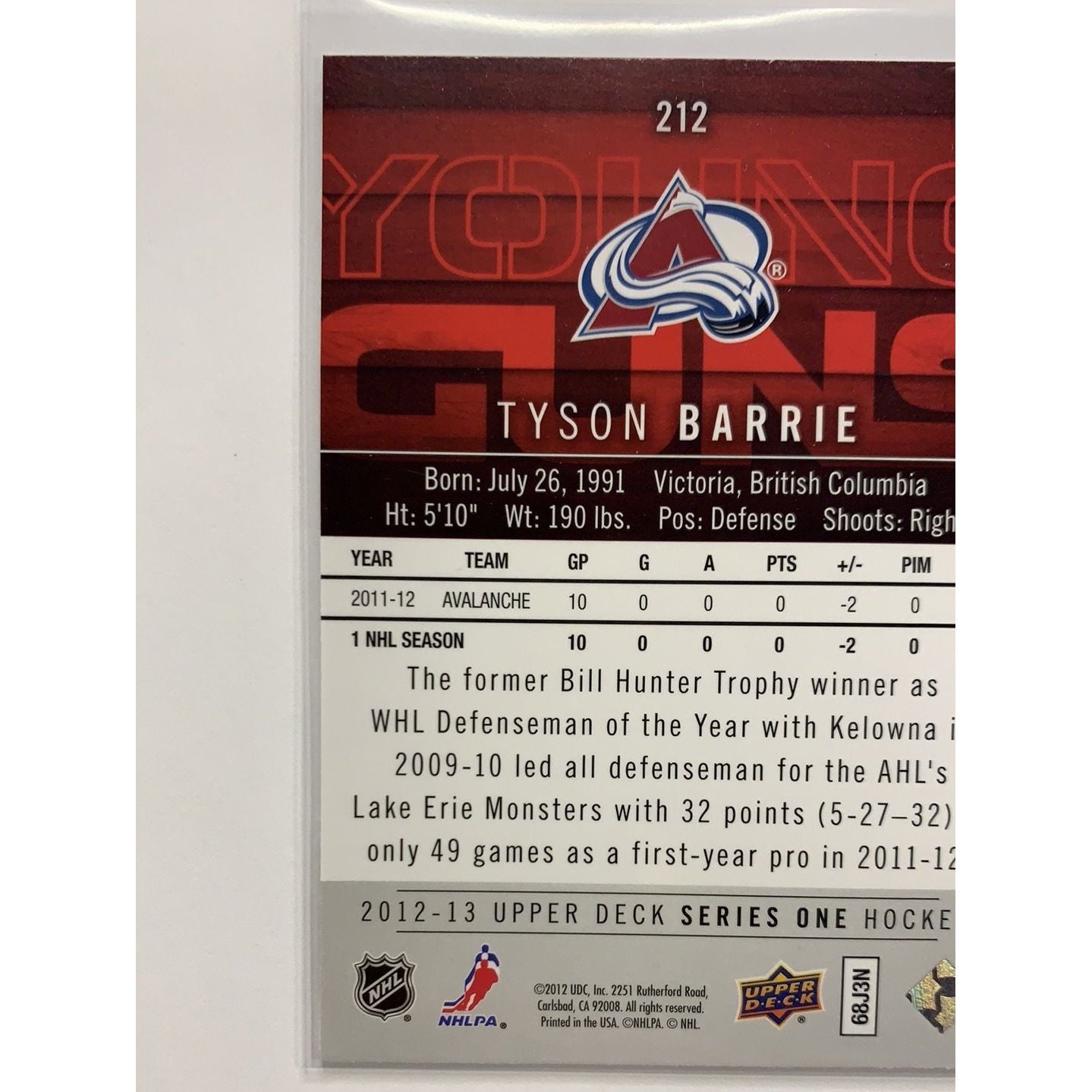  2012-13 Upper Deck Series One Tyson Barrie Young Guns  Local Legends Cards & Collectibles