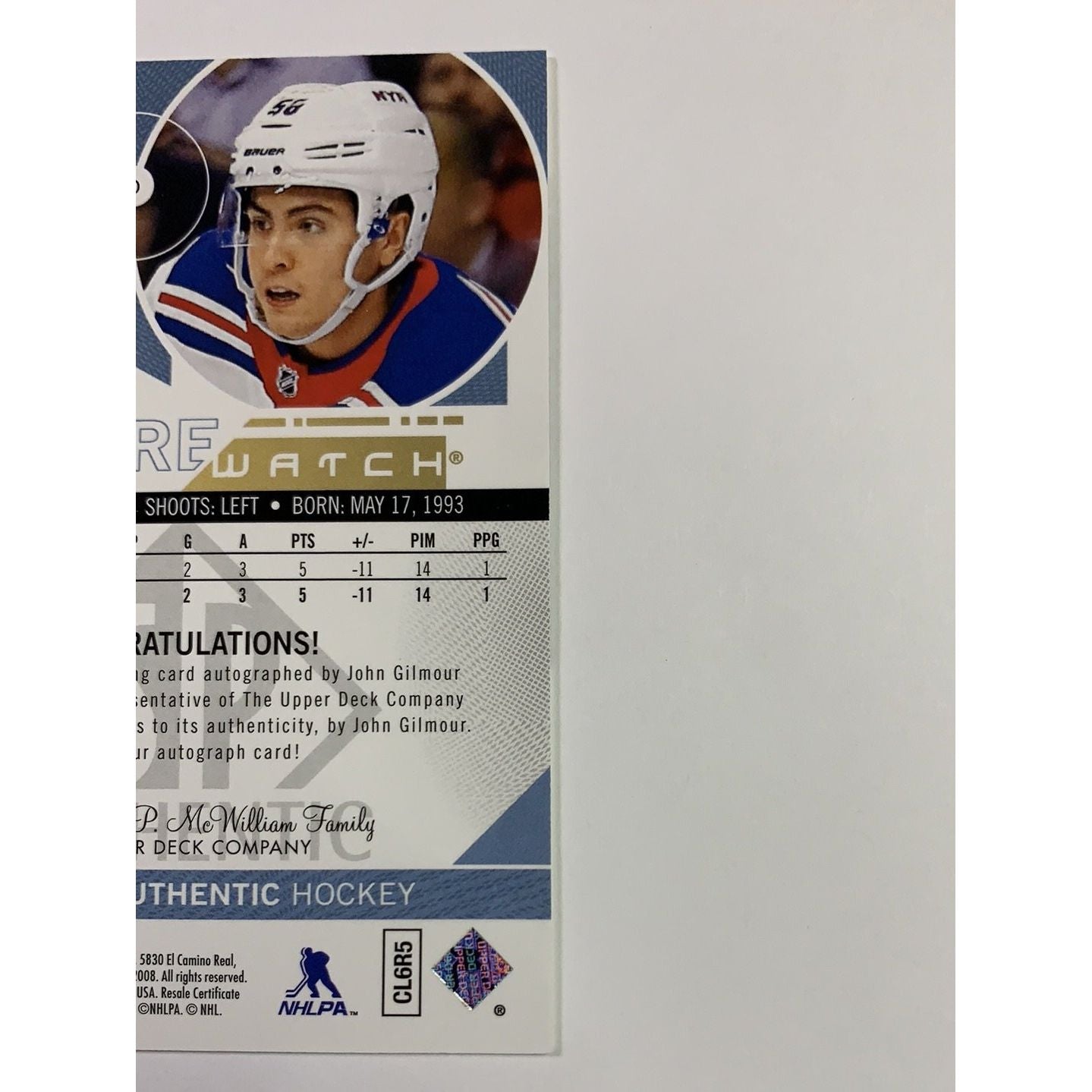  2018-19 SP John Gilmour Future Watch Auto /999  Local Legends Cards & Collectibles