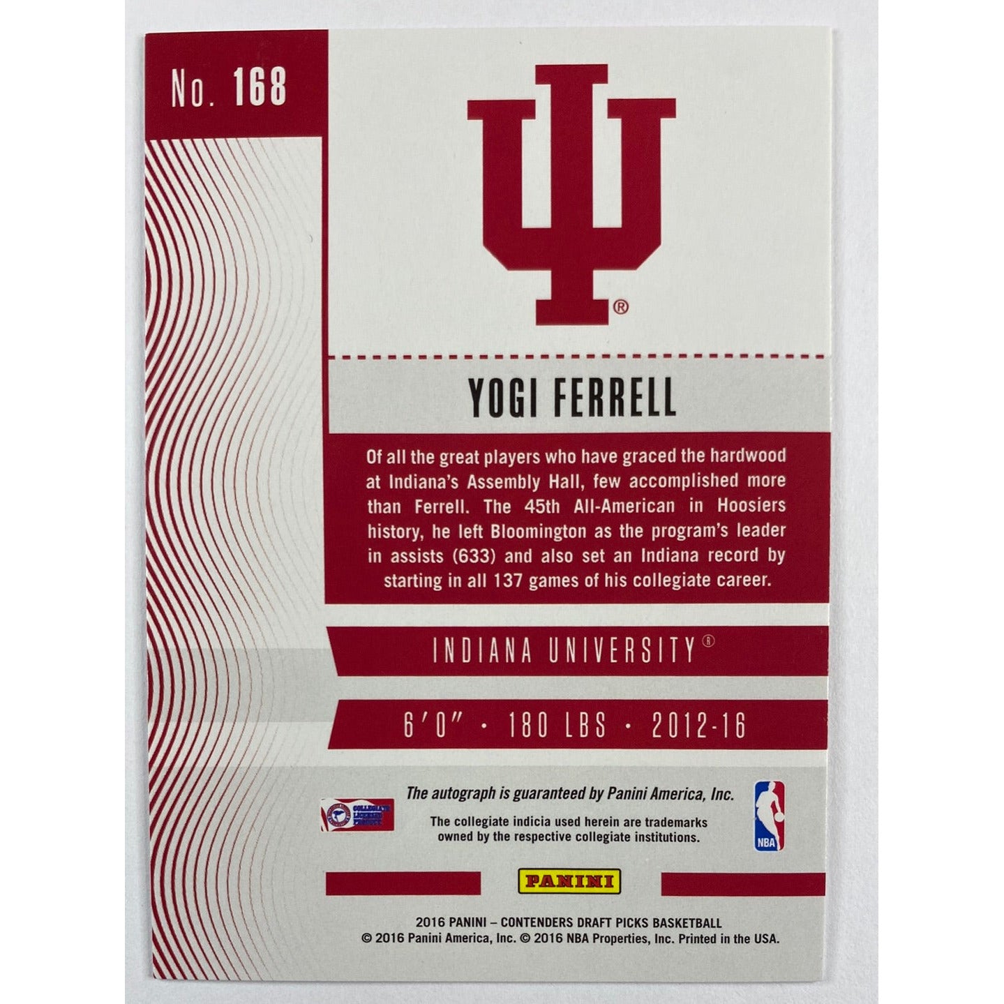 2016 Contenders Draft Picks Yogi Ferrell Ticket Auto