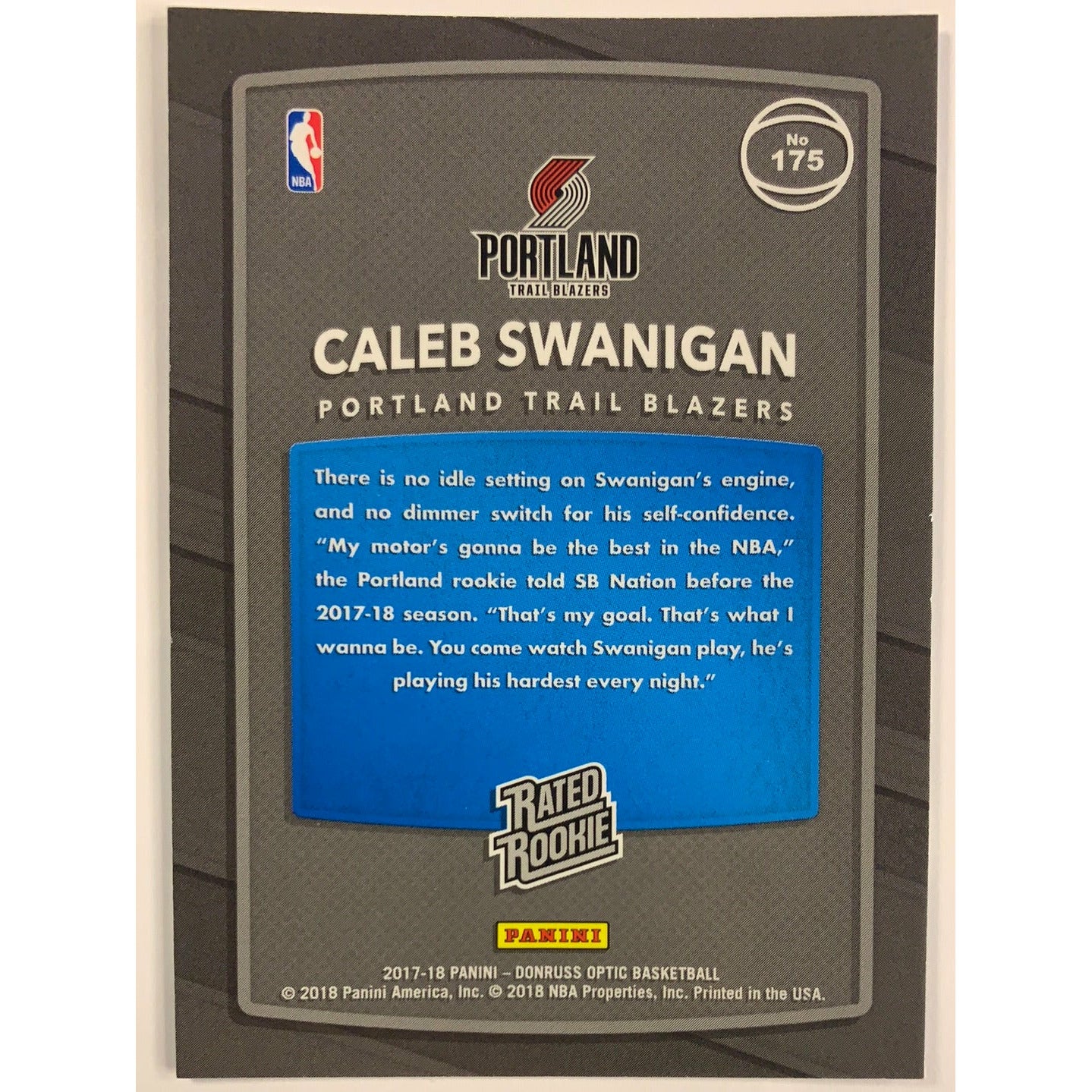 2017-18 Donruss Optic Caleb Swanigan Rated Rookie