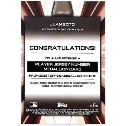 2022 Topps Juan Soto Commemorative Jersey Number Medallion