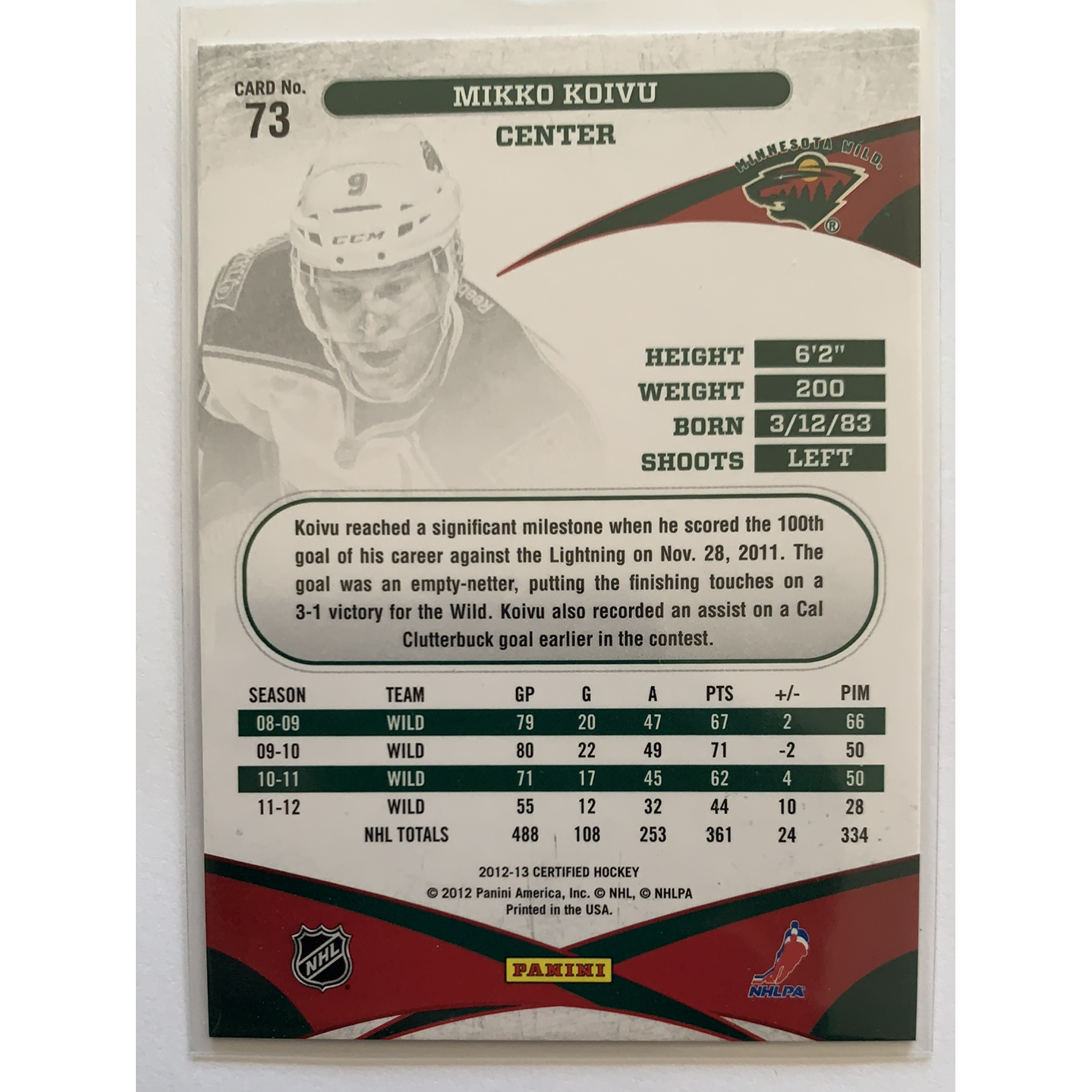  2012-13 Panini Certified Miko Koivu Red Parallel /199  Local Legends Cards & Collectibles