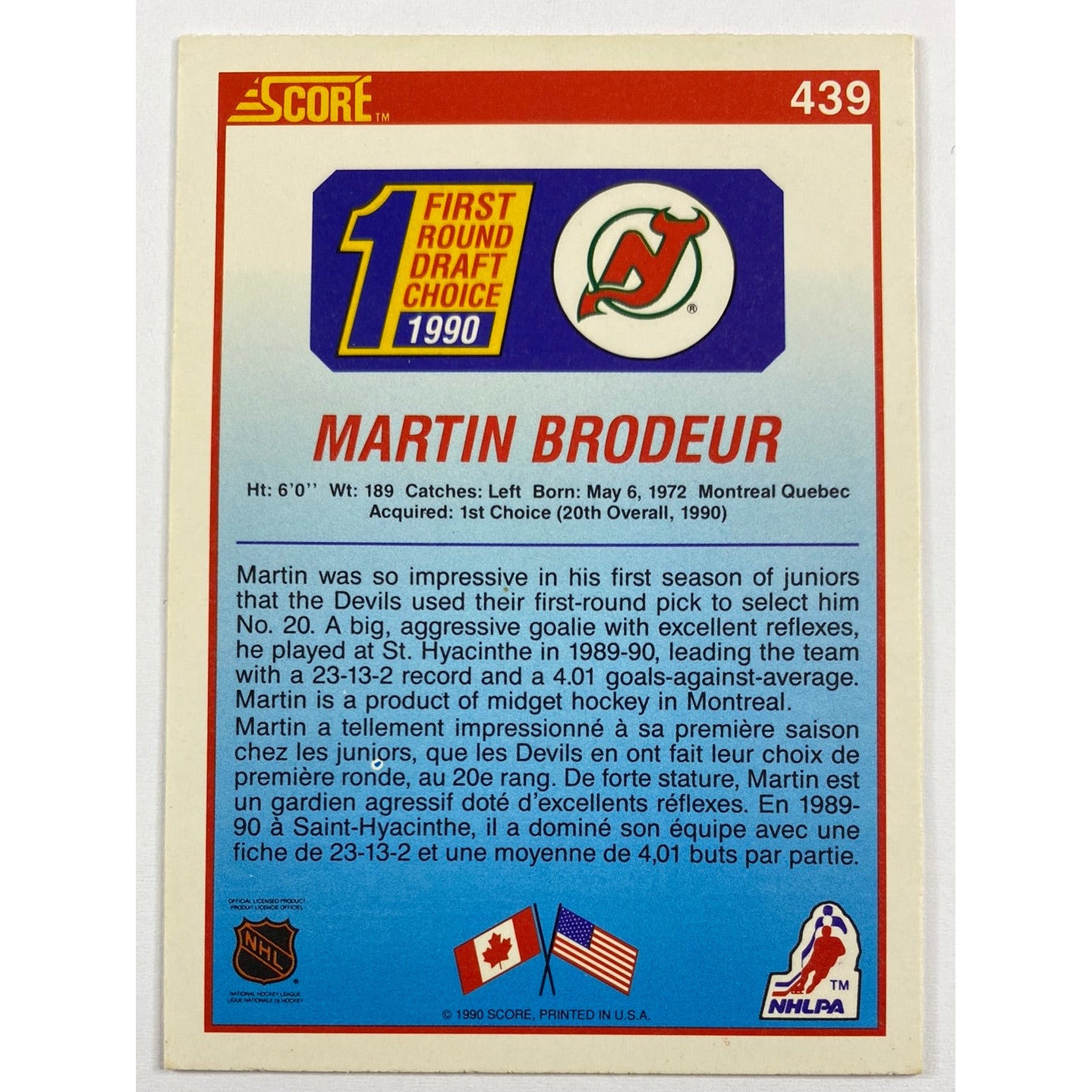 1990-91 Score Martin Brodeur RC