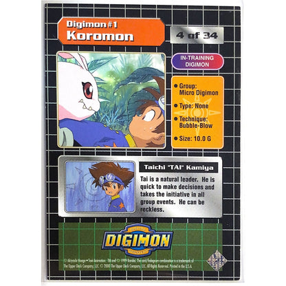  1999 Digimon Tai & Koromon Prizm Holo 4 of 34  Local Legends Cards & Collectibles
