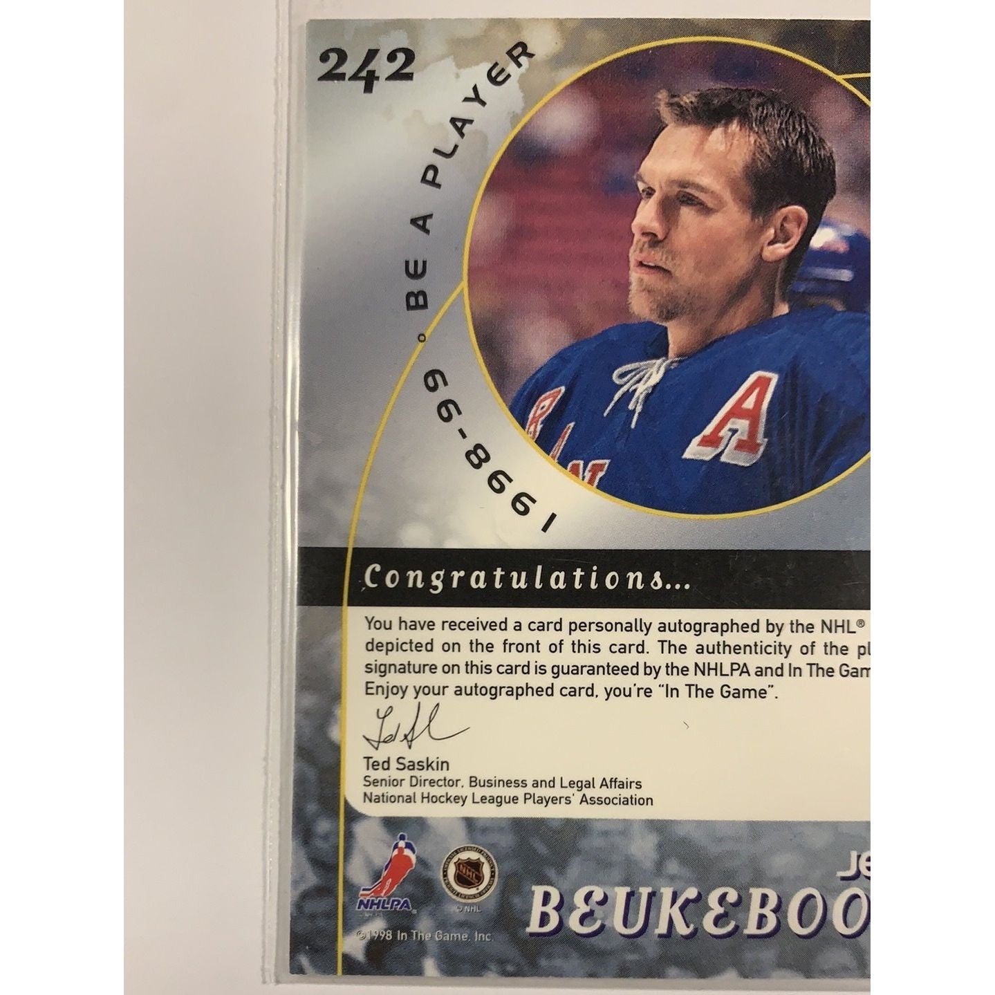  1998 Be A Player Jeff Beukeboom Hard Signed Auto  Local Legends Cards & Collectibles
