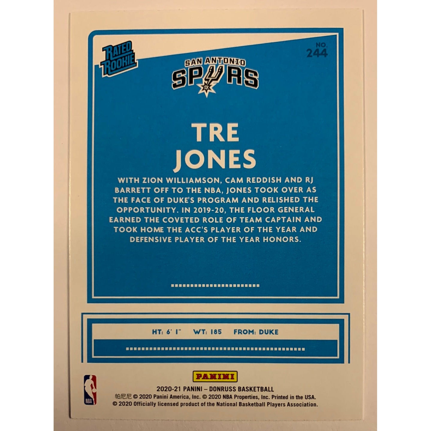 2020-21 Donruss Tre Jones Rated Rookie