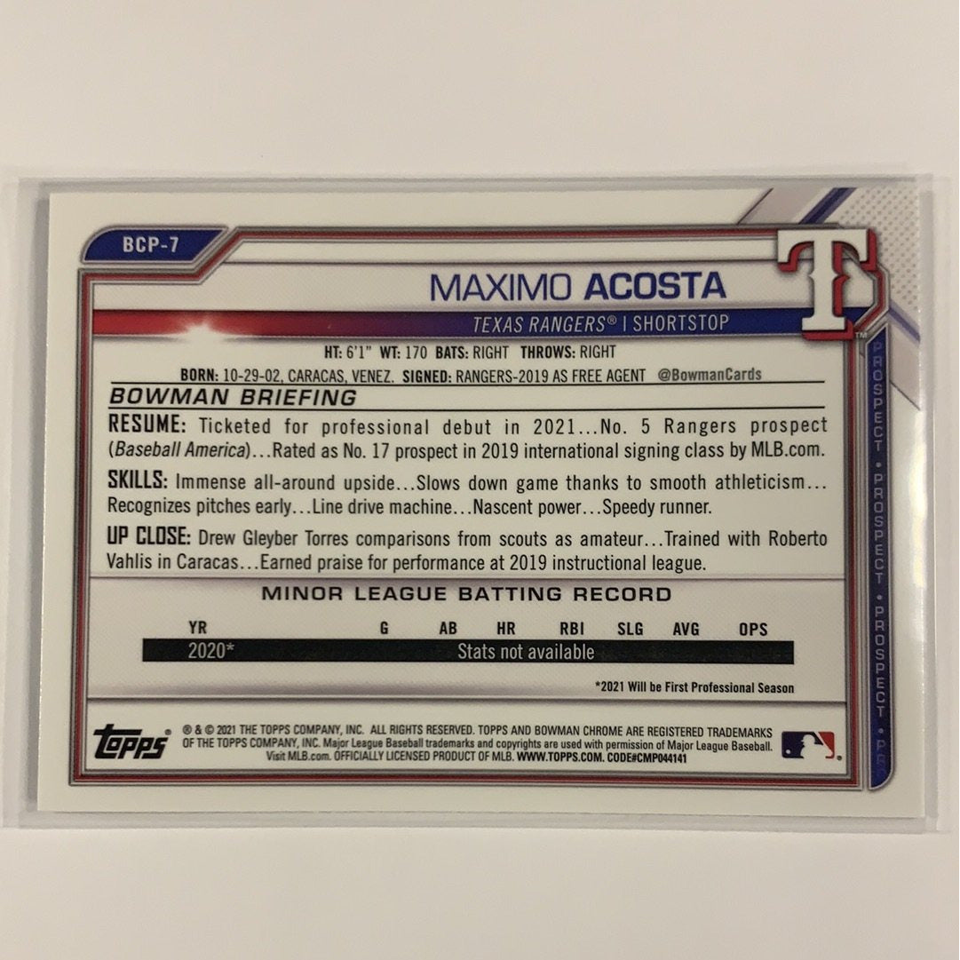  2021 Bowman 1st Chrome Maximo Acosta BCP-7  Local Legends Cards & Collectibles