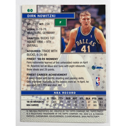 1999-00 Topps Finest Dirk Norwitzki Unpeeled