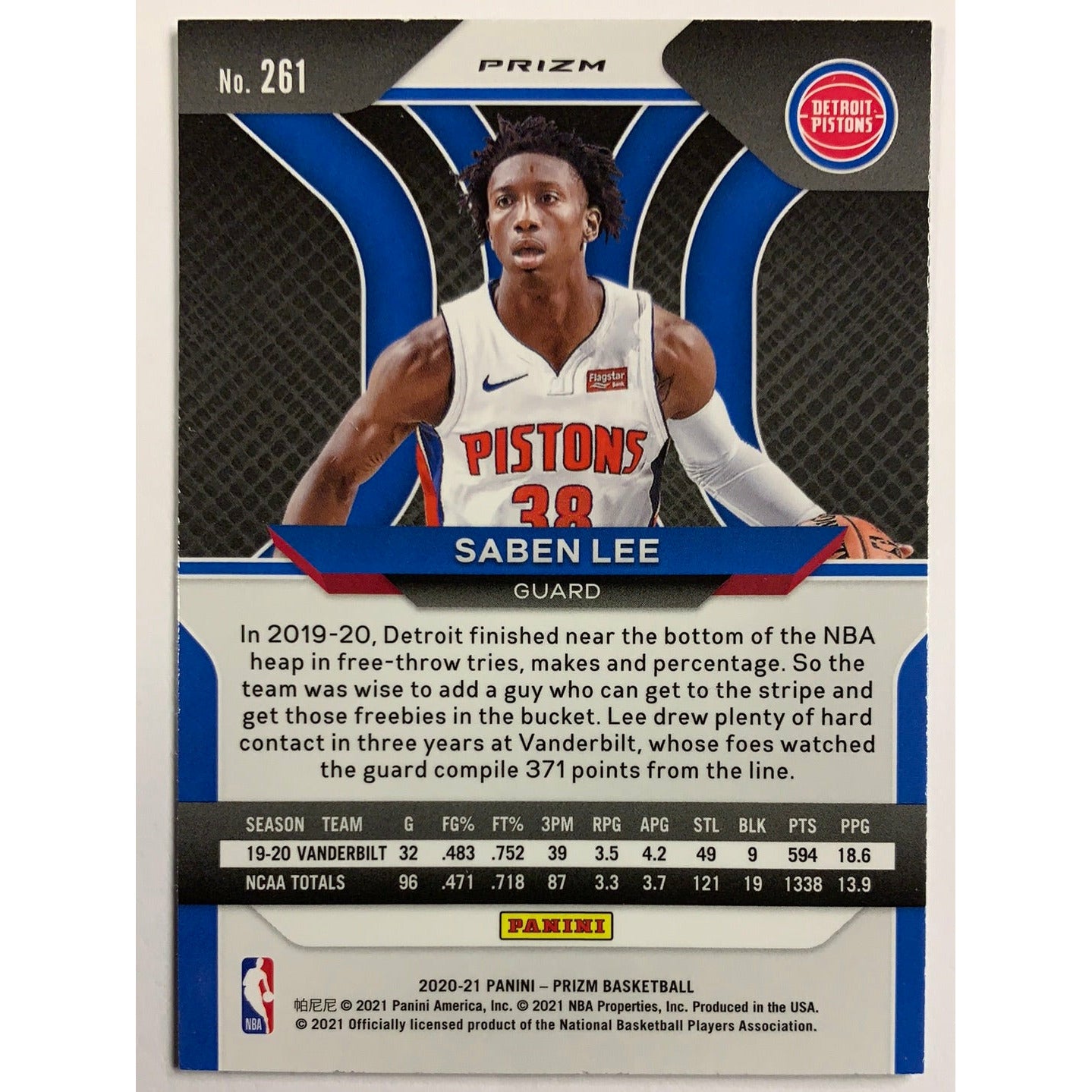 2020-21 Panini Prizm Saben Lee Green Prizm RC