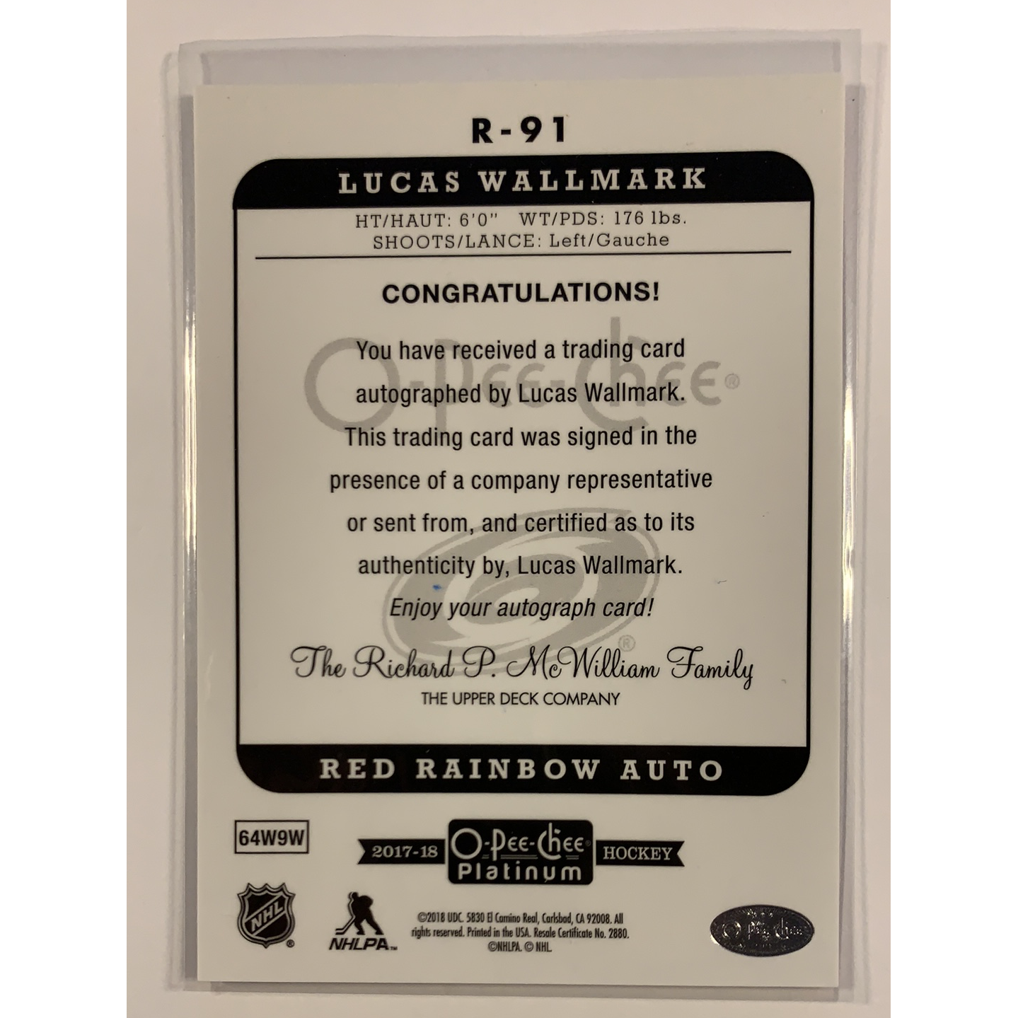  2017-18 O-Pee-Chee Lucas Wallmark Red Rainbow Marquee Rookie Auto  Local Legends Cards & Collectibles