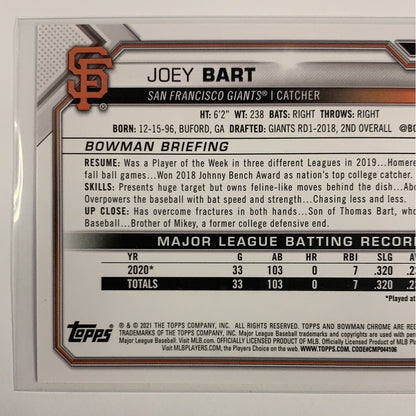  2021 Bowman Joey Bart RC #51  Local Legends Cards & Collectibles