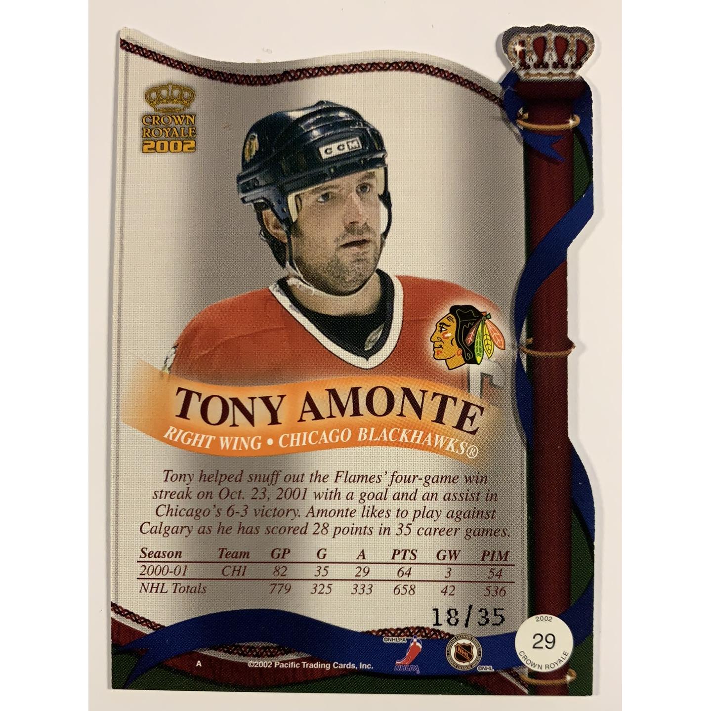  2002-03 Pacific Crown Royale Tony Amonte Silver Foil Die Cut /35  Local Legends Cards & Collectibles