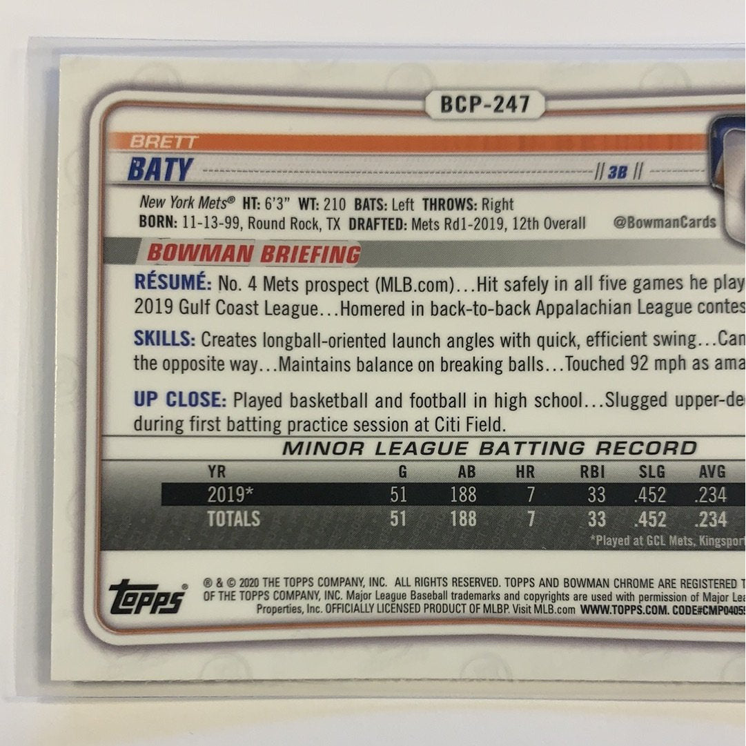 2020 Bowman Chrome Brett Baty Mojo Refractor  Local Legends Cards & Collectibles