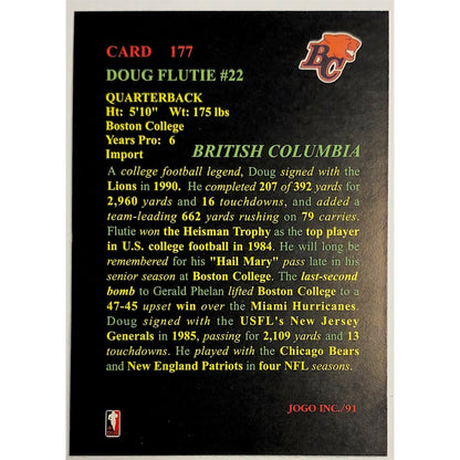 1991 JOGO CFL Doug Flutie Rookie Card #177
