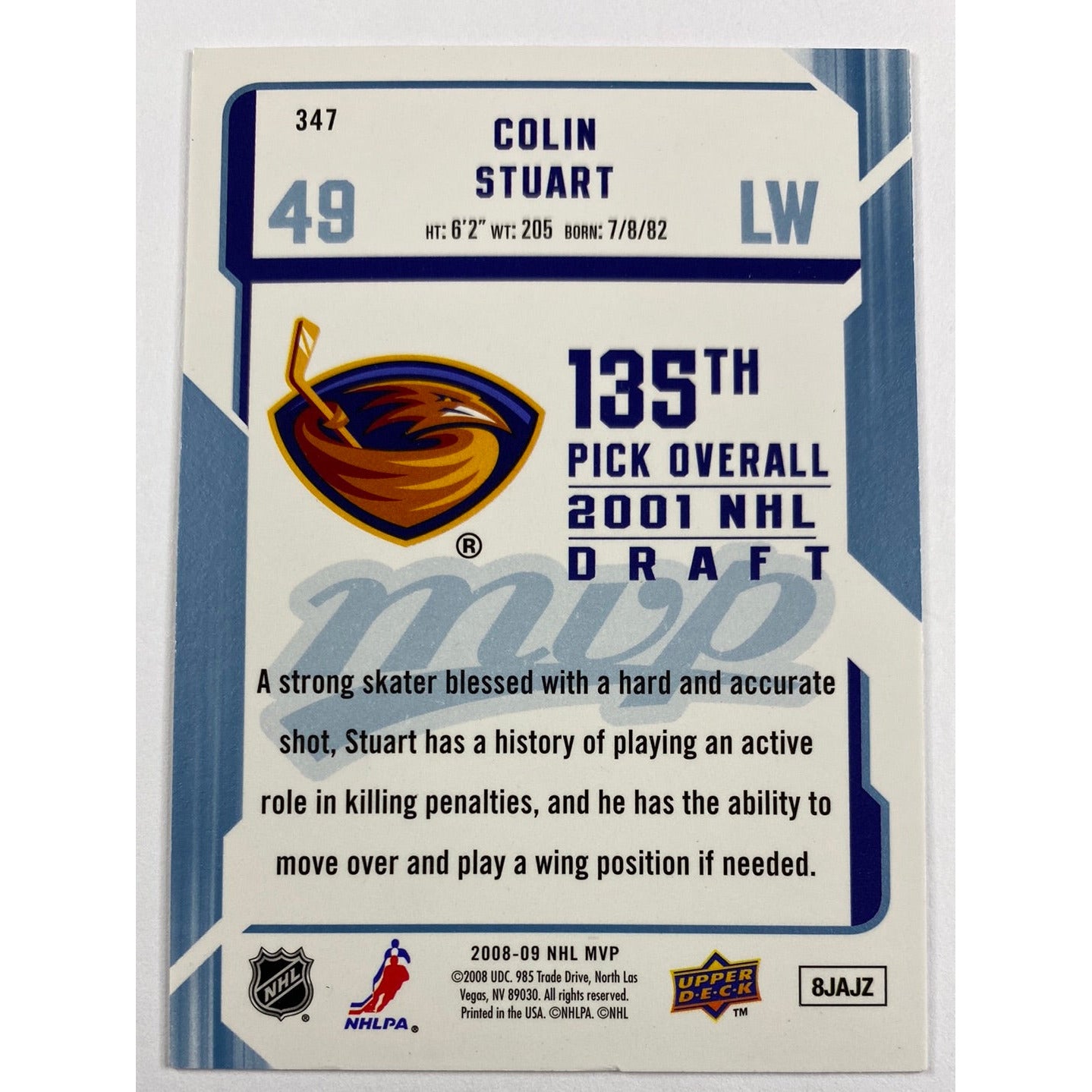 2008-09 MVP Colin Stuart Rookie Card