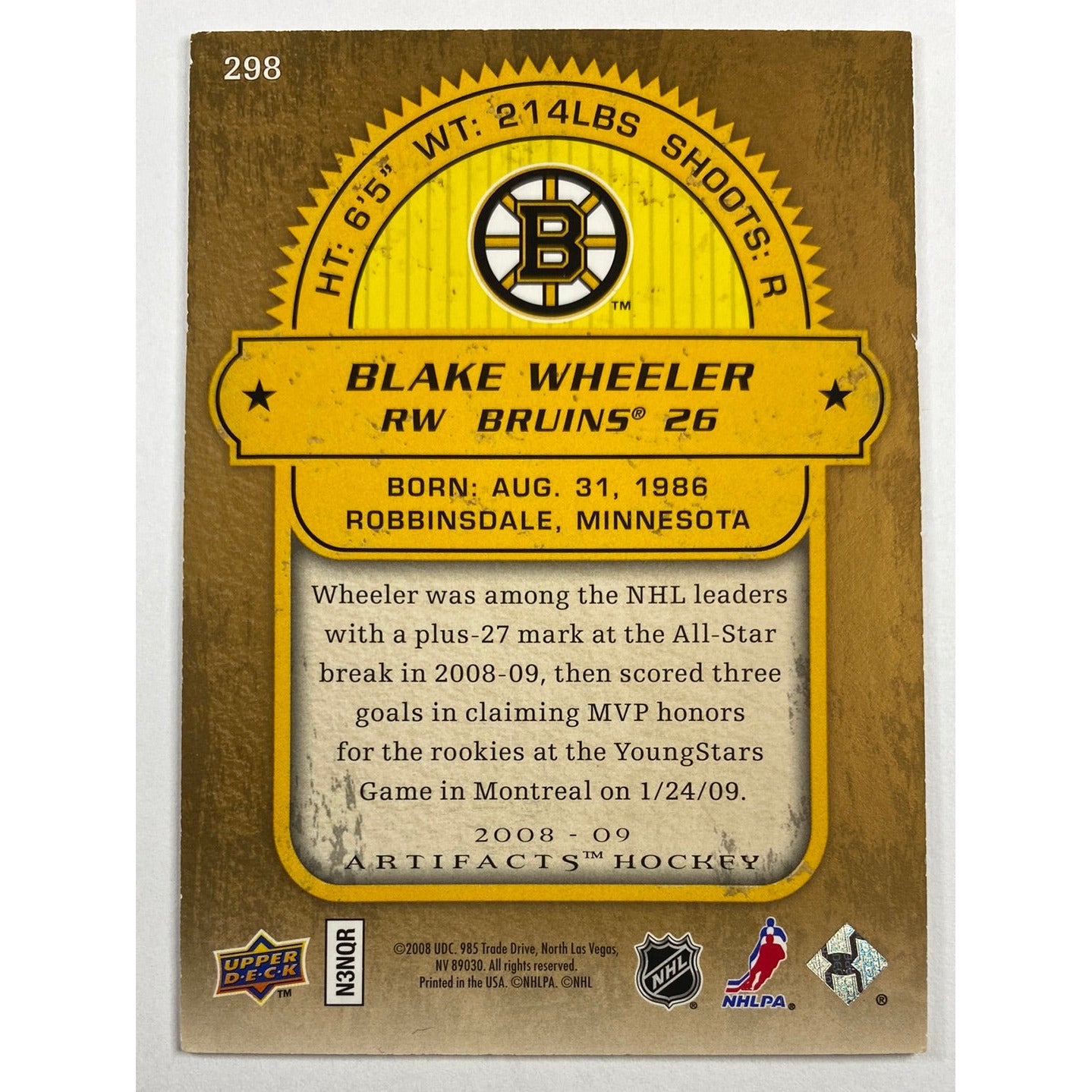 2008-09 Artifacts Blake Wheeler Rookie Card /999