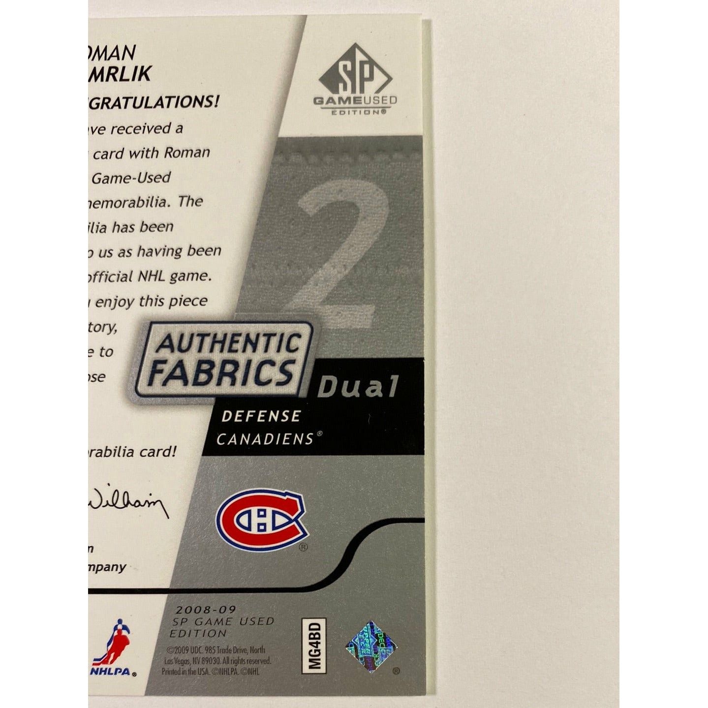 2008-09 SP Game Used Roman Hamrlik Authentic Fabrics
