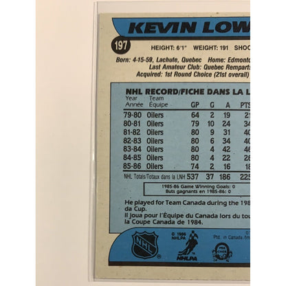  1986-87 O-Pee-Chee Kevin Lowe Base #197  Local Legends Cards & Collectibles