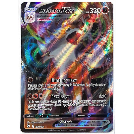  Evolving Skies Lycanroc VMAX Ultra Rare Full Art Holo 092/203  Local Legends Cards & Collectibles