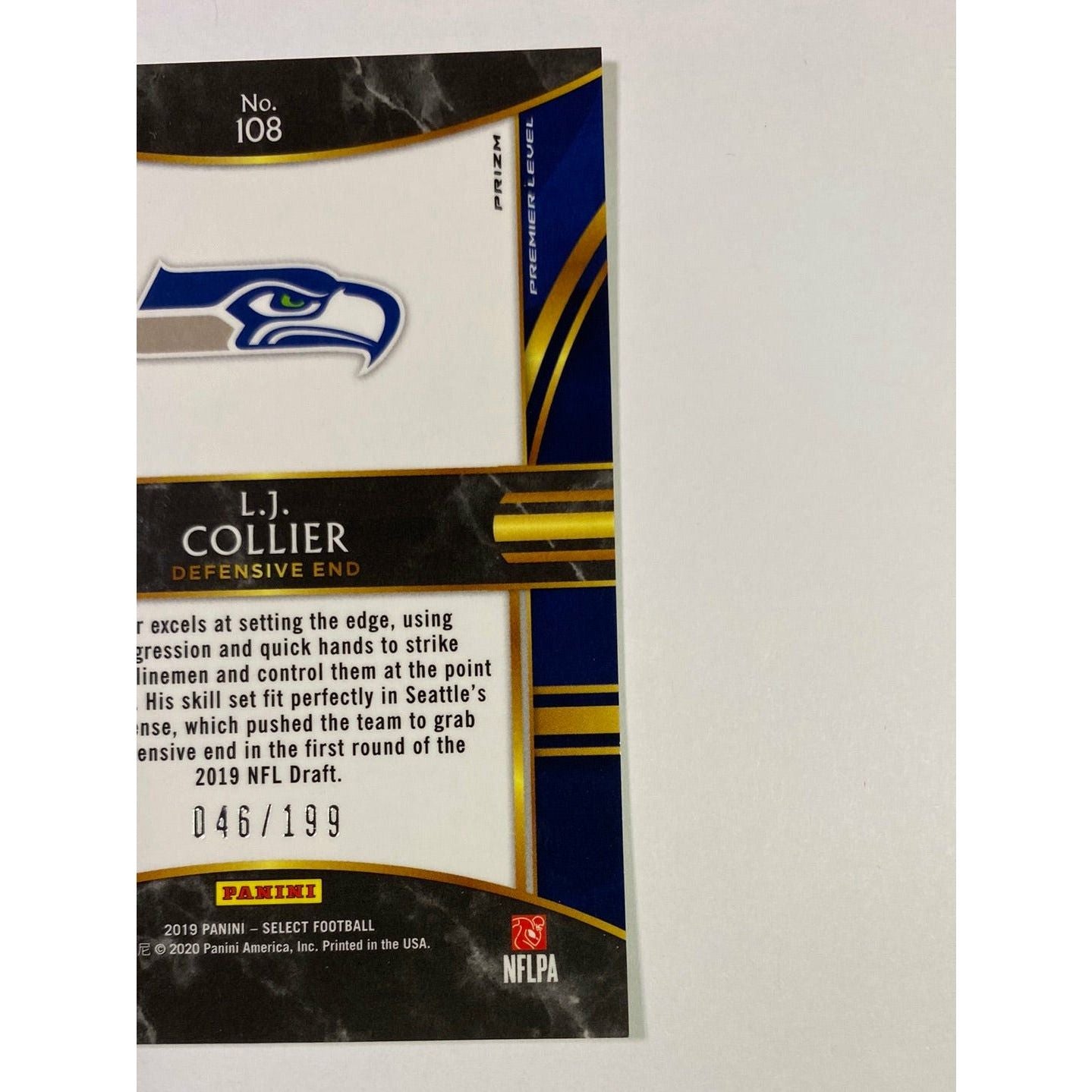 2019 Select LJ Collier Premier Level Red White Blue Wave Prizm RC /199