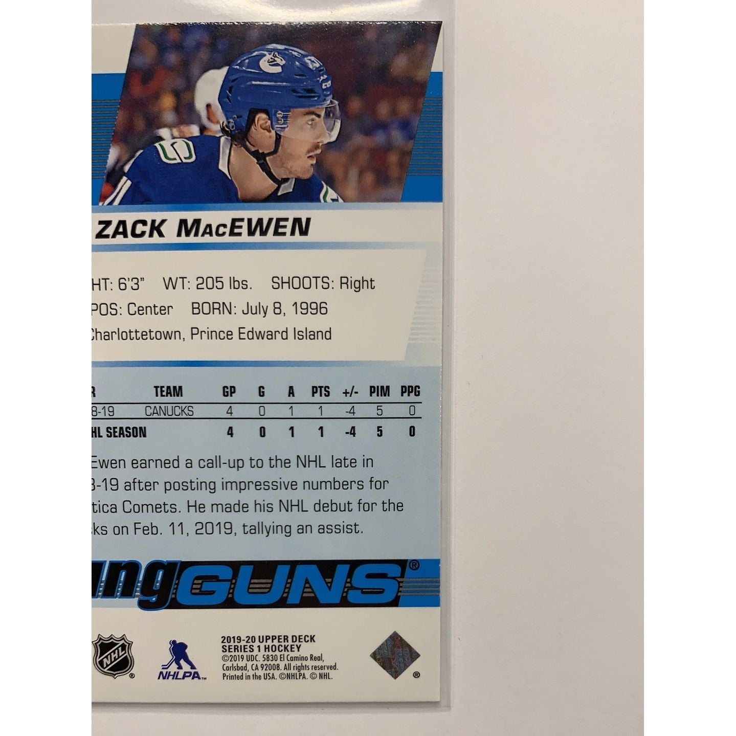  2019-20 Upper Deck Series 1 Zack Macewen Young Guns  Local Legends Cards & Collectibles