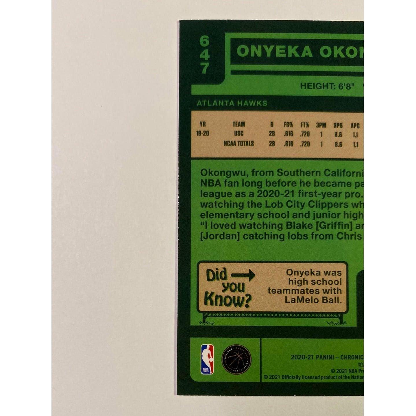 2020-21 Chronicles Classics Onyeka Okongwu Tribute RC