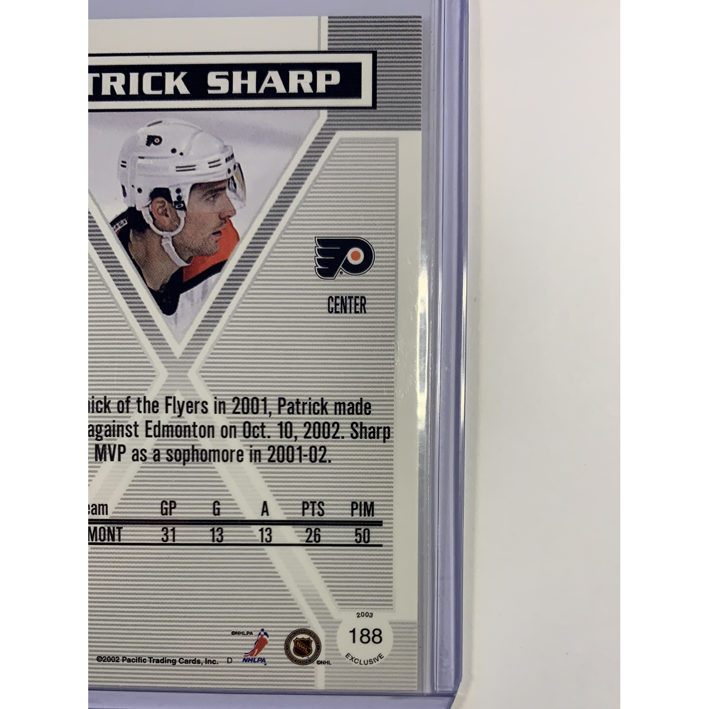  2003 Pacific Exclusive Patrick Sharp Rookie Card  Local Legends Cards & Collectibles