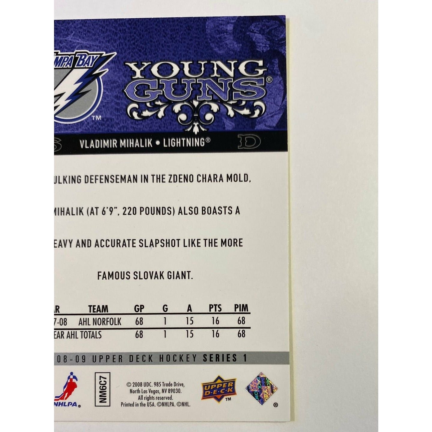 2008-09 Upper Deck Series 1 Vladimir Mihalik Young Guns