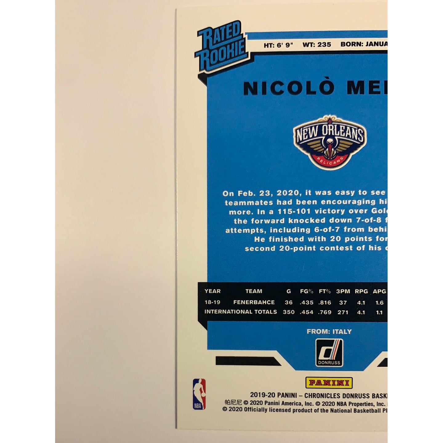 2019-20 Donruss Nicolo Melli Rated Rookie