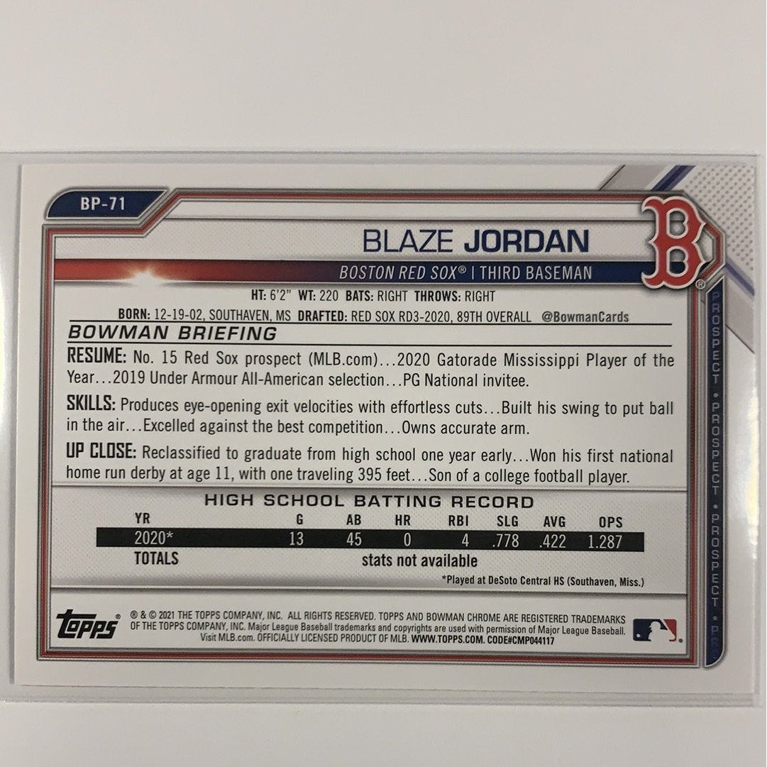  2021 Bowman 1st Blaze Jordan BP-71  Local Legends Cards & Collectibles